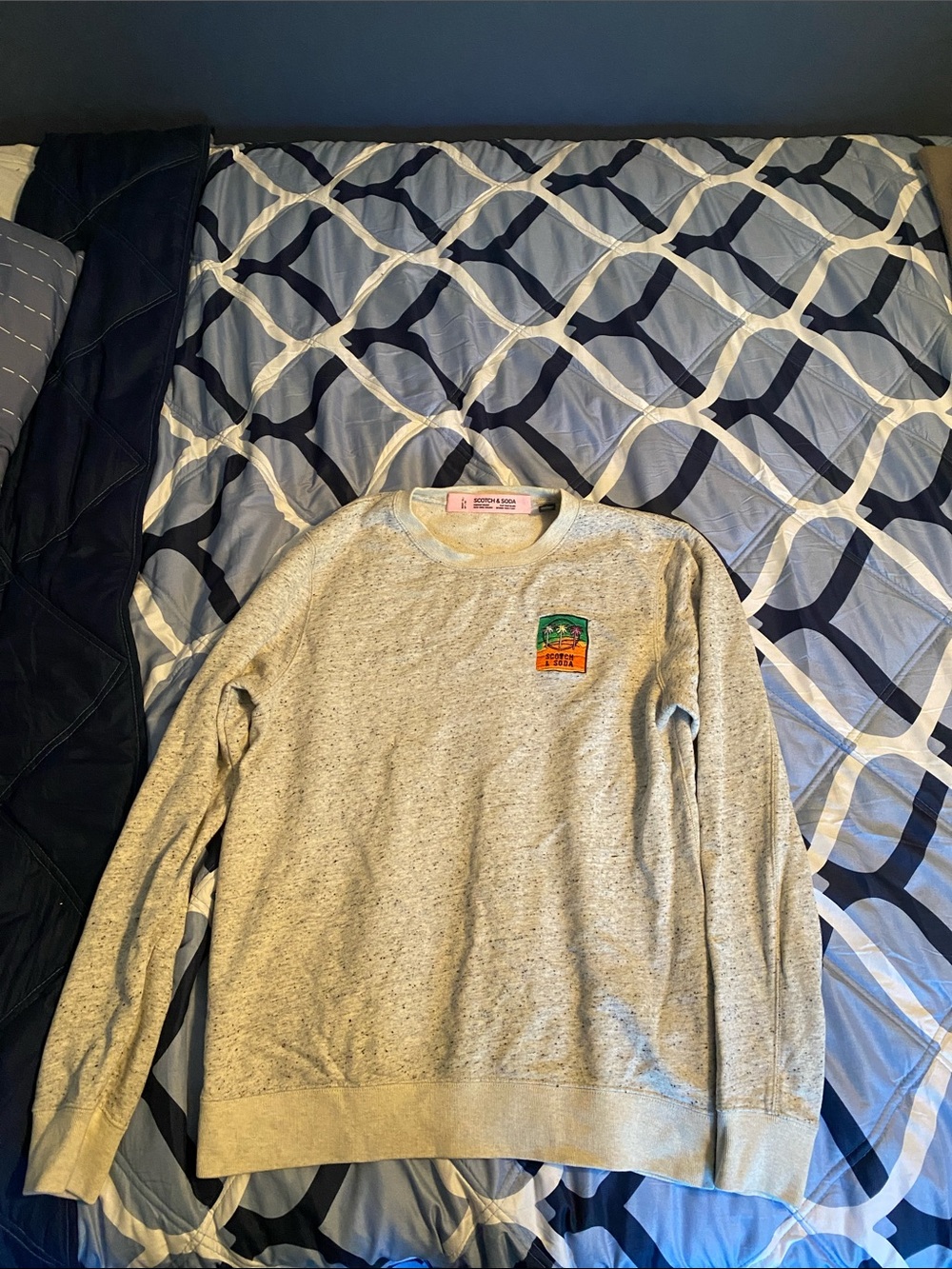 Scotch & Soda Light Heather Gray Crewneck with Colorful Patch